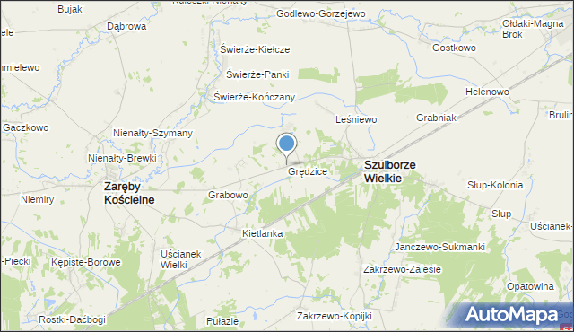 mapa Grędzice, Grędzice gmina Szulborze Wielkie na mapie Targeo